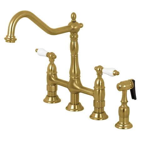 Kingston Brass KS1277PLBS Heritage Bridge Kitchen Faucet W/Brass Sprayer, Brass KS1277PLBS